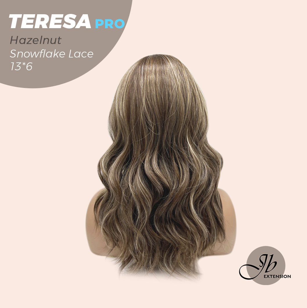 JBEXTENSION 18 Inches Hazelnut Pre-Cut 13X6 Free Part Snowflake Lace Frontlace Glueless Wig TERESA PRO - HAZELNUT【BENDY EAR TABS】