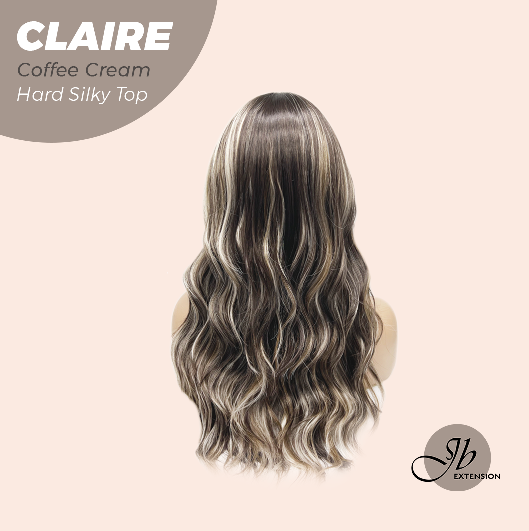 JBEXTENSION 22 Inches Scalpiana Coffee Cream 3.5X4 Hard Silky Top Natural Scalp Effect Women Wig with Bangs CLAIRE SILKY TOP - COFFEE CREAM