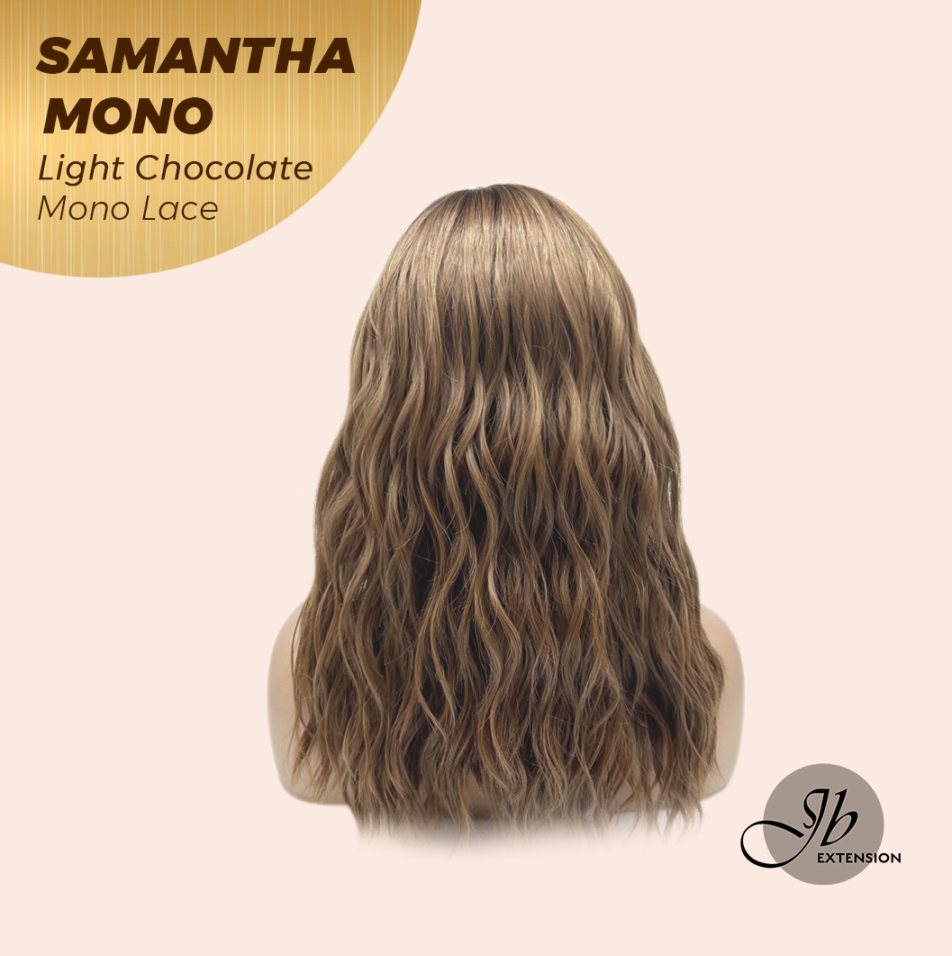 JBEXTENSION SAMANTHA MONO Full Monofilament Handmade Full Lace Full Hand Tied Wig 17 Inches Light Chocolate Mono Lace Handmade Futura Fiber Wig with Anti-slip Silicone Strips Glueless Wig SAMANTHA MONO LIGHT CHOCOLATE【BENDY EAR TABS】