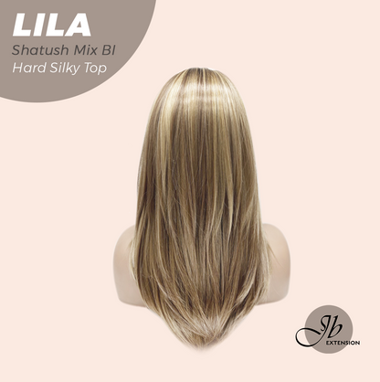 JBEXTENSION 20 Inches Scalpiana Shatush Mix Blonde Wolf Cut 3.5X4 Hard Silky Top Natural Scalp Effect Wig With Bangs LILA SHATUSH MIX BLONDE