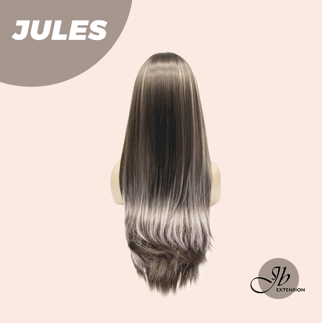 JBEXTENSION 28 Inches Long Straight Brown with Smog Pink Highlight Wig with Bangs JULES