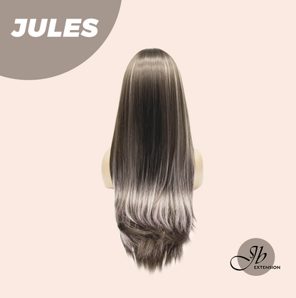 JBEXTENSION 28 Inches Long Straight Brown with Smog Pink Highlight Wig with Bangs JULES