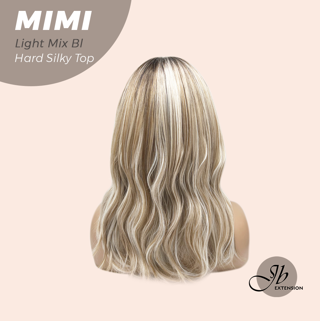 JBEXTENSION 16 Inches Scalpiana 3.5X4 Hard Silky Top Natural Scalp Effect Light Mix Blonde Body Wave Wig with Bangs Wig MIMI SILK TOP - LIGHT MIX BLONDE
