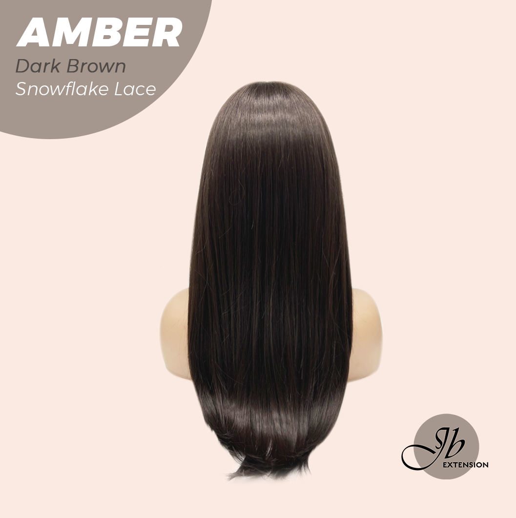 JBEXTENSION 21 Inches Straight Dark Brown Pre-Cut Arc Snowflake Lace Frontlace Glueless Wig AMBER DARK BROWN【BENDY EAR TABS】