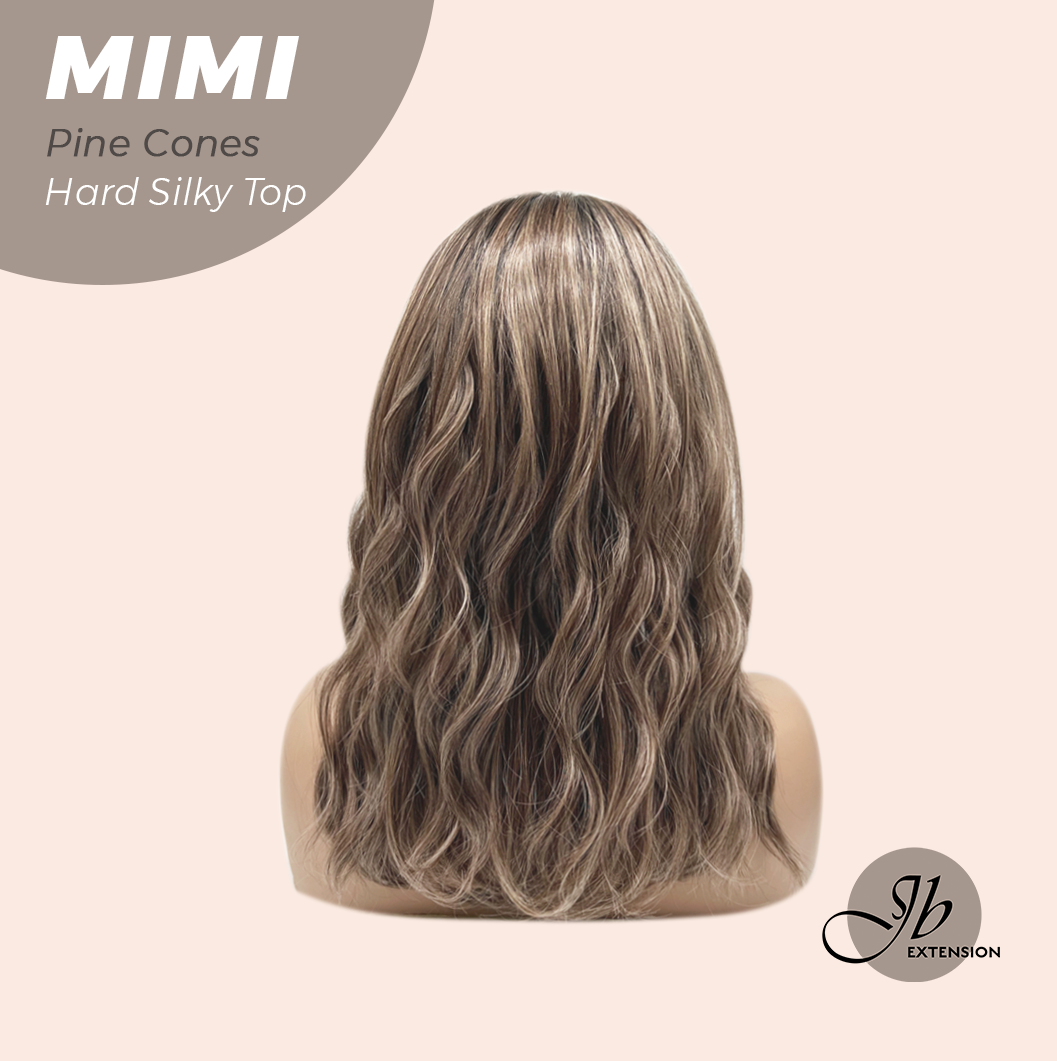 JBEXTENSION 16 Inches Scalpiana 3.5X4 Hard Silky Top Natural Scalp Effect Pine Cones Body Wave Wig with Bangs Wig MIMI SILK TOP - PINE CONES