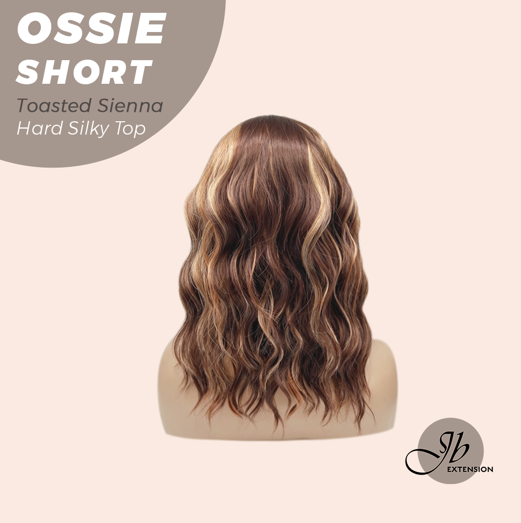 JBEXTENSION 14 Inches Scalpiana Wave Toasted Sienna 3.5X4 Hard Silky Top Natural Scalp Effect Wig with Bangs OSSIE SHORT - TOASTED SIENNA