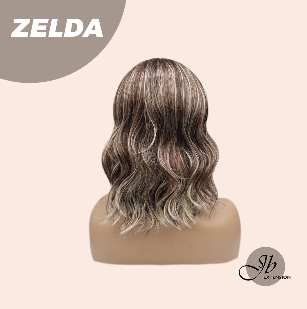 JBEXTENSION 14 Inches Wave Brown Highlight Chocolate‑Blonde Mix Headband Wig ZELDA