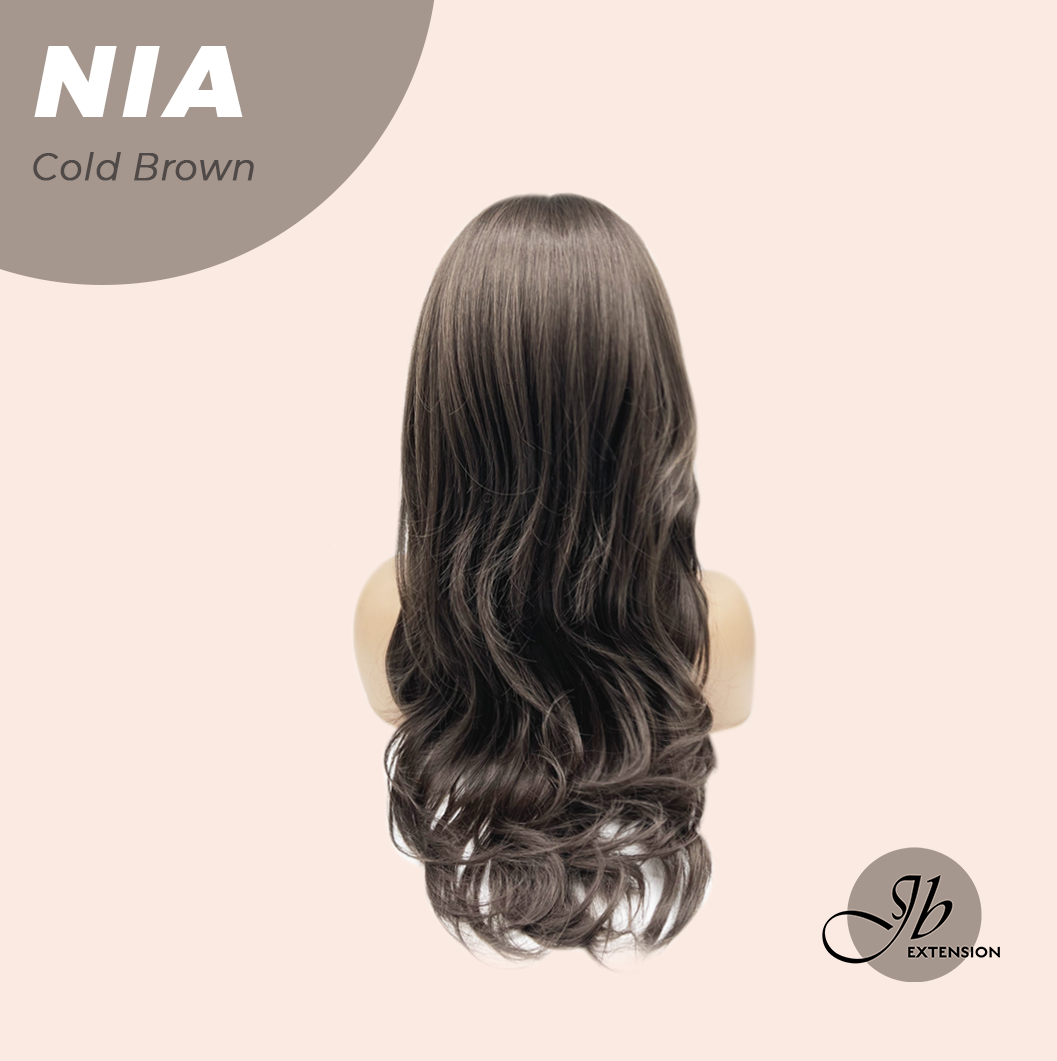 JBEXTENSION 24 Inches Curly Cold Brown Wig with Bangs NIA COLD BROWN