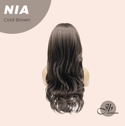 JBEXTENSION 24 Inches Curly Cold Brown Wig with Bangs NIA COLD BROWN