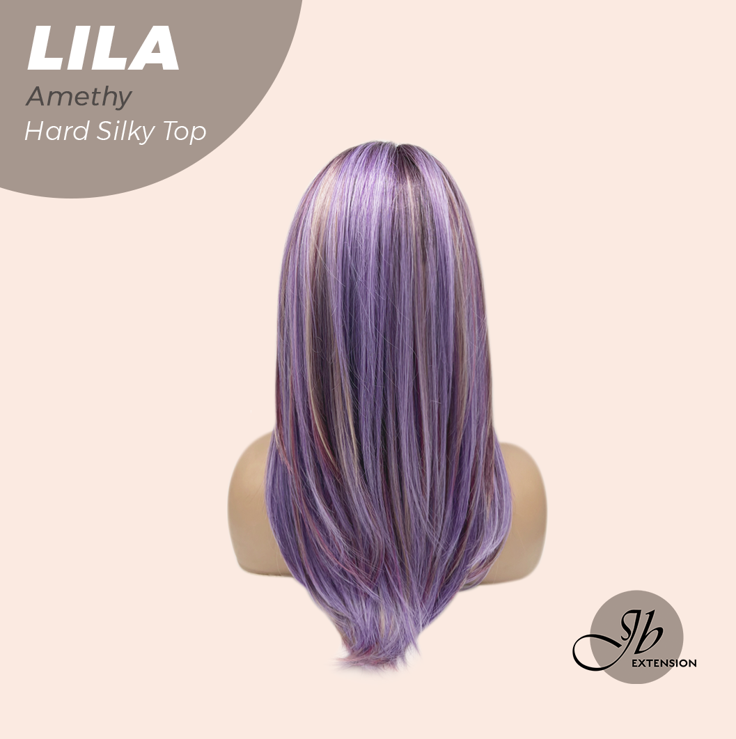 JBEXTENSION 20 Inches Scalpiana Amethy Wolf Cut 3.5X4 Hard Silky Top Natural Scalp Effect Wig With Bangs LILA AMETHY