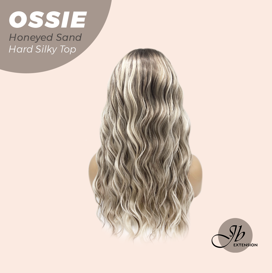 JBEXTENSION 22 Inches Scalpiana Long Wave Honeyed Sand 3.5X4 Hard Silky Top Natural Scalp Effect Wig with Bangs OSSIE HONEYED SAND