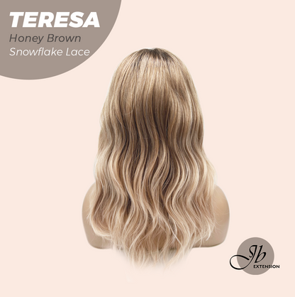 JBEXTENSION 18 Inches Honey Brown Pre-Cut Snowflake Lace Frontlace Glueless Wig TERESA HONEY BROWN【PERMATEASE】【BENDY EAR TABS】- M/L