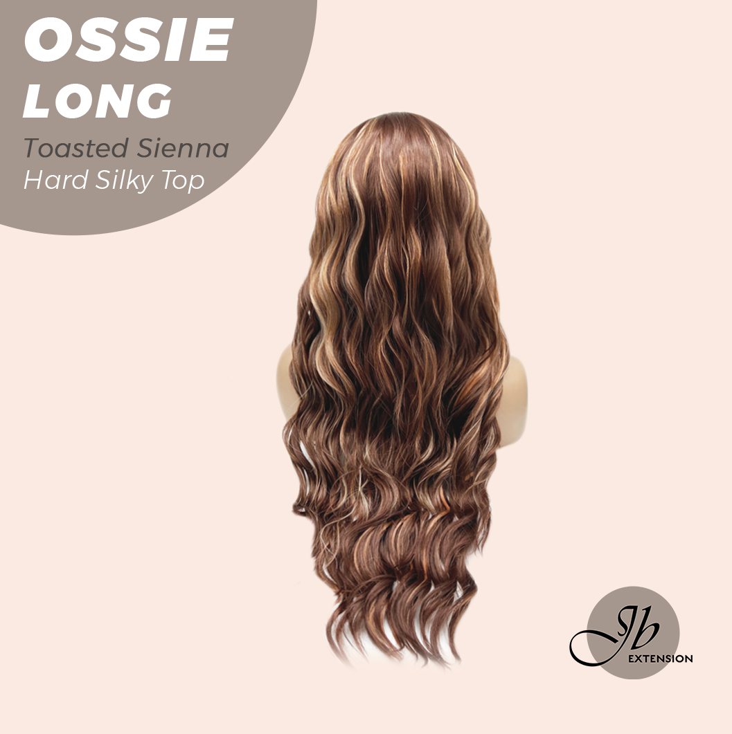 JBEXTENSION 28 Inches Scalpiana Long Wave Toasted Sienna 3.5X4 Hard Silky Top Natural Scalp Effect Wig with Bangs OSSIE LONG - TOASTED SIENNA