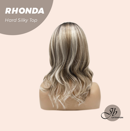 JBEXTENSION 15 Inches Scalpiana Curly Mix Blonde 3.5X4 Hard Silky Top Natural Scalp Effect Wig with Bangs RHONDA