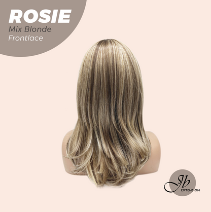 JBEXTENSION 16 Inches Mix Blonde Curly Women Pre-Cut Frontlace Glueless Wig with Bangs ROSIE MIX BLONDE