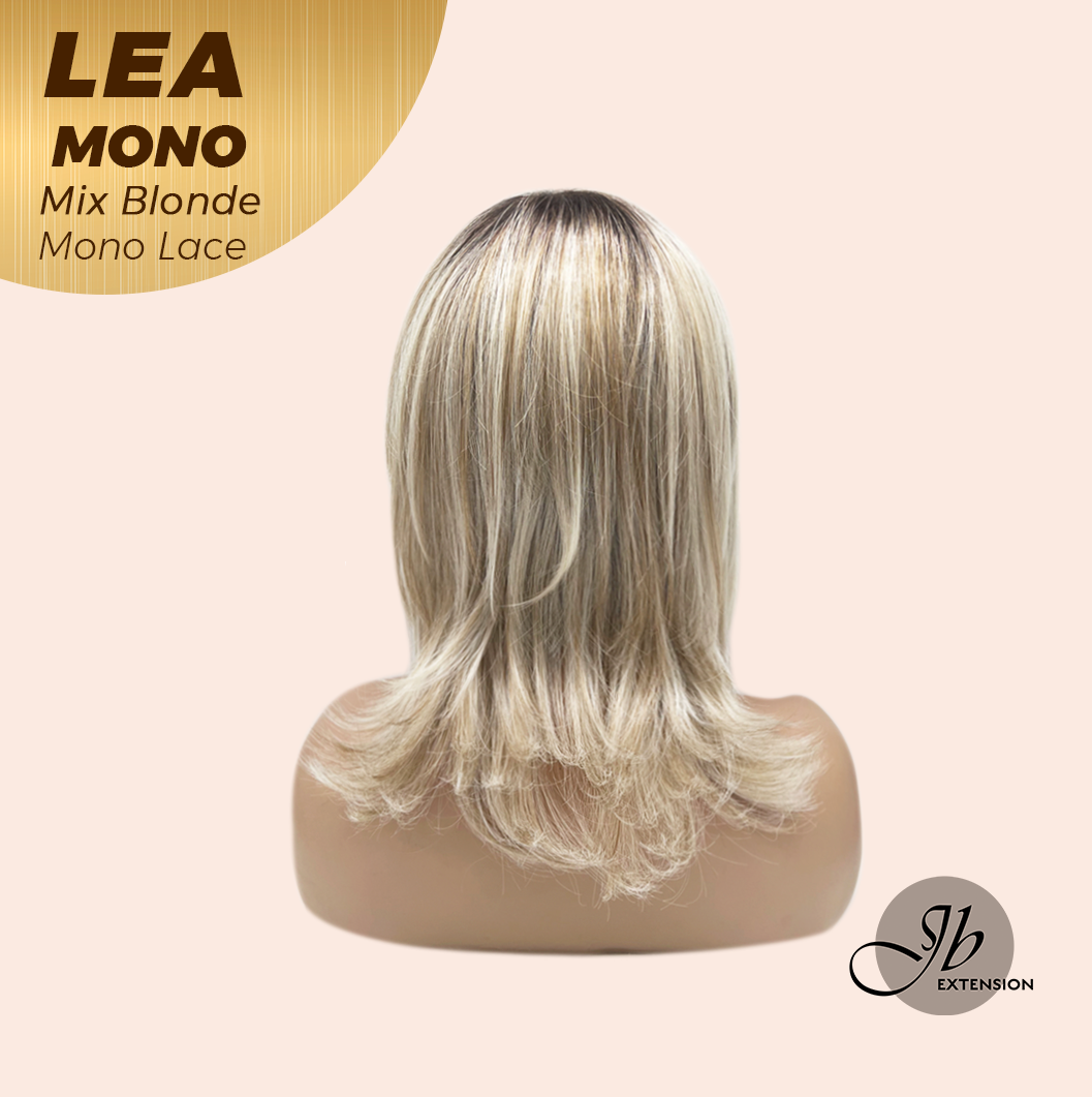 JBEXTENSION LEA MONO Full Monofilament Handmade Full Lace Full Hand Tied Wig 14 Inches Mix Blonde Mono Lace Handmade Futura Fiber Wig with Anti-slip Silicone Strips Glueless Wig LEA MONO MIX BLONDE【BENDY EAR TABS】