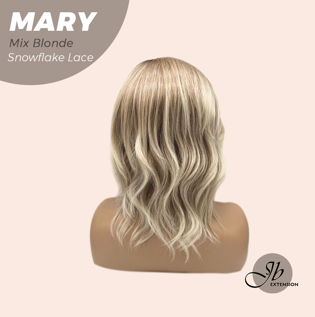 JBEXTENSION 14 Inches Mix Blonde Pre-Cut Side Part Snowflake Lace Frontlace Glueless Wig MARY MIX BLONDE【BENDY EAR TABS】- S/M