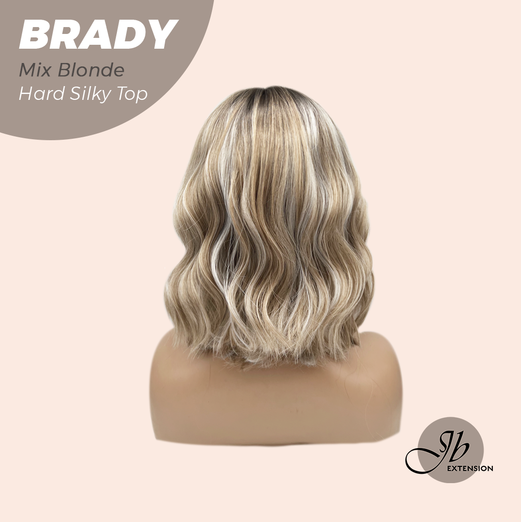 JBEXTENSION 12 Inches Scalpiana Wave Mix Blonde 3.5X4 Hard Silky Top Natural Scalp Effect Wig with Bangs BRADY MIX BLONDE