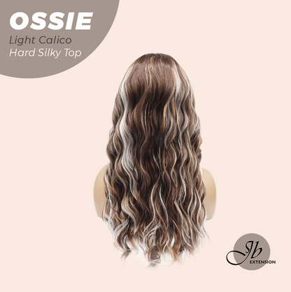 JBEXTENSION 22 Inches Scalpiana Long Wave Light Calico 3.5X4 Hard Silky Top Natural Scalp Effect Wig with Bangs OSSIE LIGHT CALICO