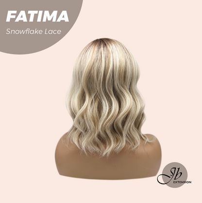 JBEXTENSION 12 Inches Blonde Curly Pre-Cut Side Part Snowflake Lace Frontlace Glueless Wig FATIMA SNOWFLAKE【BENDY EAR TABS】- M/L