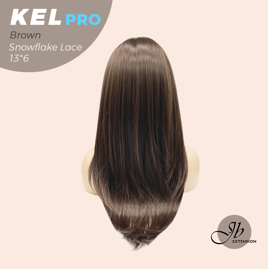 JBEXTENSION 22 Inches Brown Pre-Cut 13X6 Free Part Snowflake Lace Frontlace Glueless Wig KEL PRO - BROWN【BENDY EAR TABS】