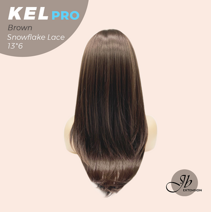 JBEXTENSION 22 Inches Brown Pre-Cut 13X6 Free Part Snowflake Lace Frontlace Glueless Wig KEL PRO - BROWN【BENDY EAR TABS】