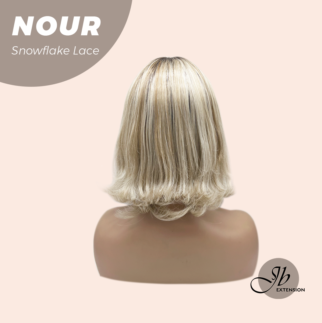 JBEXTENSION 11 Inches Mix Blonde Curly Pre-Cut Arc Snowflake Lace Frontlace Glueless Wig NOUR【BENDY EAR TABS】