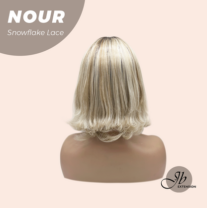 JBEXTENSION 11 Inches Mix Blonde Curly Pre-Cut Arc Snowflake Lace Frontlace Glueless Wig NOUR【BENDY EAR TABS】