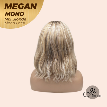JBEXTENSION MEGAN MONO Full Monofilament Handmade Full Lace Full Hand Tied Wig 13 Inches Mix Blonde Mono Lace Handmade Futura Fiber Wig with Anti-slip Silicone Strips Glueless Wig MEGAN MONO - MIX BLONDE【BENDY EAR TABS】