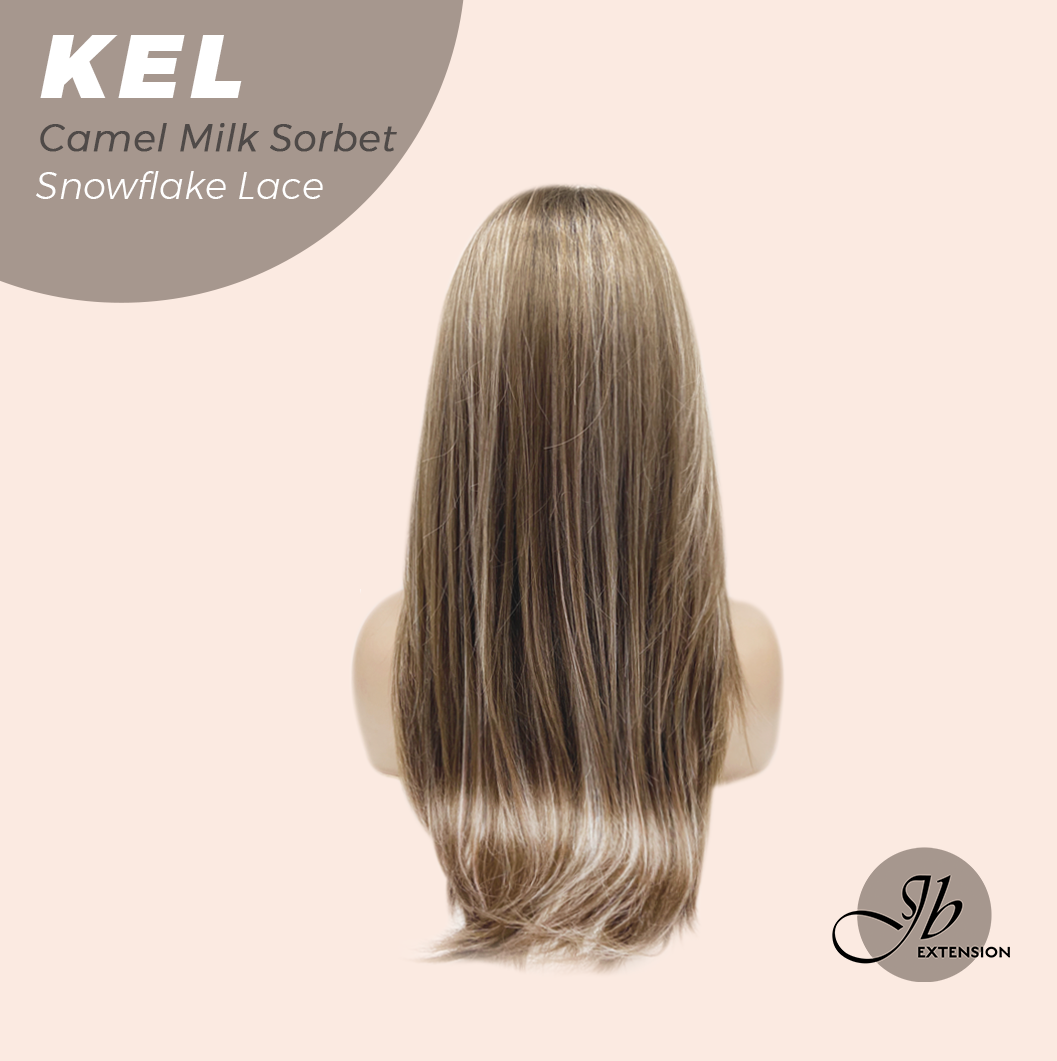 JBEXTENSION 22 Inches Camel Milk Sorbet Pre-Cut Snowflake Lace Frontlace Glueless Wig KEL CAMEL MILK SORBET【PERMATEASE】【BENDY EAR TABS】- M/L