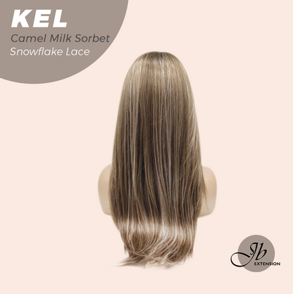 JBEXTENSION 22 Inches Camel Milk Sorbet Pre-Cut Snowflake Lace Frontlace Glueless Wig KEL CAMEL MILK SORBET【PERMATEASE】【BENDY EAR TABS】- M/L