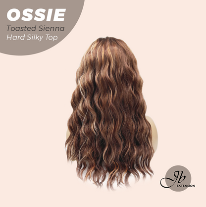 JBEXTENSION 22 Inches Scalpiana Long Wave Toasted Sienna 3.5X4 Hard Silky Top Natural Scalp Effect Wig with Bangs OSSIE TOASTED SIENNA