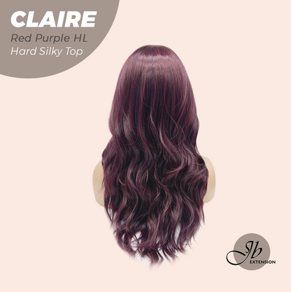 JBEXTENSION 22 Inches Scalpiana Red Purple Highlight 3.5X4 Hard Silky Top Natural Scalp Effect Women Wig with Bangs CLAIRE SILKY TOP - RED PURPLE HIGHLIGHT