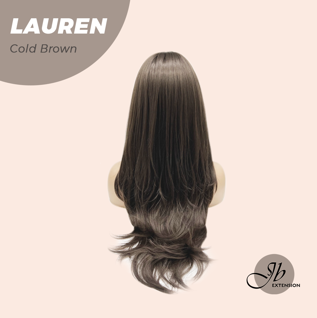 JBEXTENSION 27 Inches Long Cold Brown Wig with Bangs LAUREN COLD BROWN
