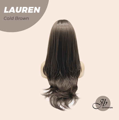 JBEXTENSION 27 Inches Long Cold Brown Wig with Bangs LAUREN COLD BROWN