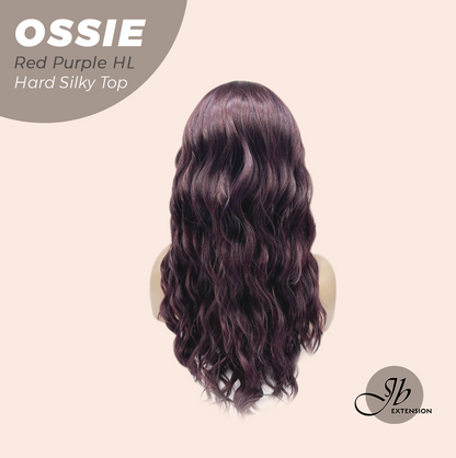 JBEXTENSION 22 Inches Scalpiana Long Wave Red Purple Highlight 3.5X4 Hard Silky Top Natural Scalp Effect Wig with Bangs OSSIE RED PURPLE HIGHLIGHT