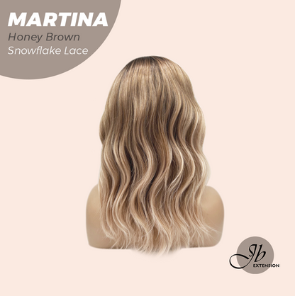 JBEXTENSION 17 Inches Wave Honey Brown Pre-Cut Side Part Snowflake Lace Frontlace Glueless Wig MARTINA HONEY BROWN【BENDY EAR TABS】