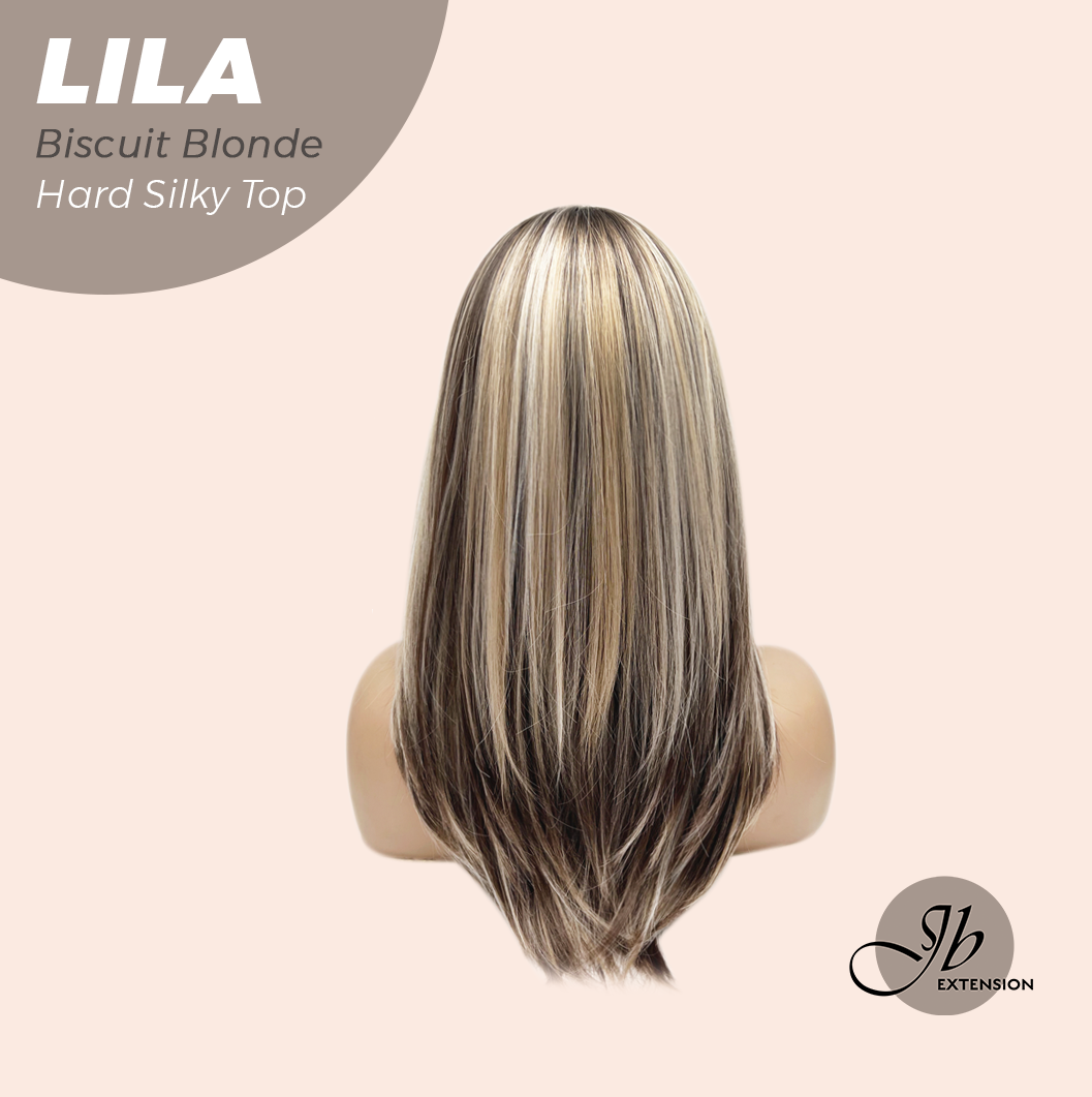 JBEXTENSION 20 Inches Scalpiana Biscuit Blonde Wolf Cut 3.5X4 Hard Silky Top Natural Scalp Effect Wig with Bangs LILA BISCUIT BLONDE