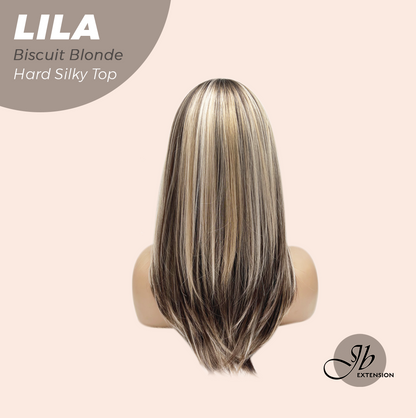 JBEXTENSION 20 Inches Scalpiana Biscuit Blonde Wolf Cut 3.5X4 Hard Silky Top Natural Scalp Effect Wig with Bangs LILA BISCUIT BLONDE