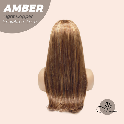 JBEXTENSION 21 Inches Straight Light Copper Pre-Cut Arc Snowflake Lace Frontlace Glueless Wig AMBER LIGHT COPPER【BENDY EAR TABS】