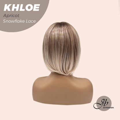 JBEXTENSION 12 Inches Bob Cut Apricot Pre-Cut Snowflake Lace Frontlace Glueless Wig KHLOE APRICOT【PERMATEASE】【BENDY EAR TABS】- S/M