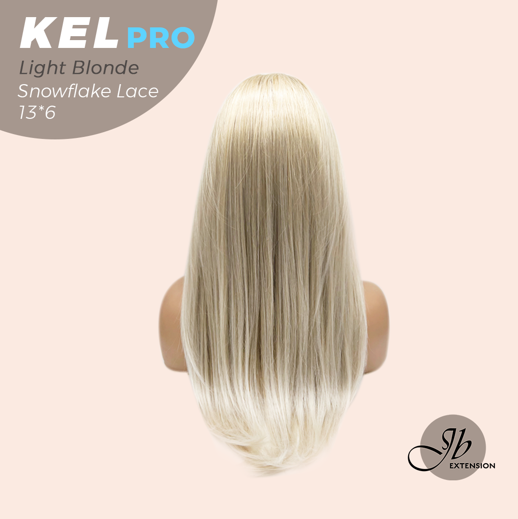 JBEXTENSION 22 Inches Light Blonde Pre-Cut 13X6 Free Part Snowflake Lace Frontlace Glueless Wig KEL PRO - LIGHT BLONDE【BENDY EAR TABS】