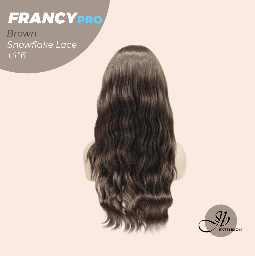JBEXTENSION 24 Inches Long Wave Brown Pre-Cut 13X6 Free Part Snowflake Lace Frontlace Glueless Wig FRANCY PRO - BROWN【BENDY EAR TABS】