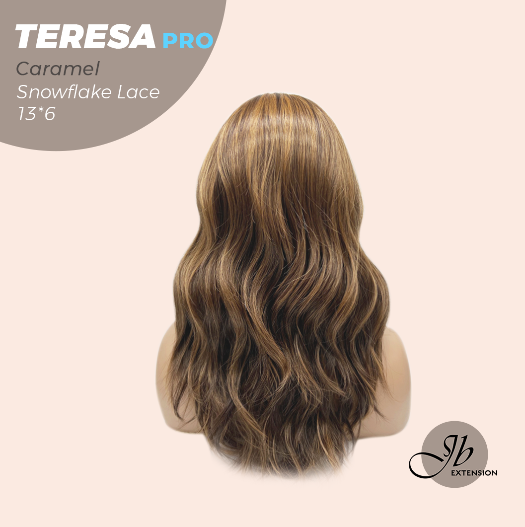 JBEXTENSION 18 Inches Caramel Pre-Cut 13X6 Free Part Snowflake Lace Frontlace Glueless Wig TERESA PRO - CARAMEL【BENDY EAR TABS】