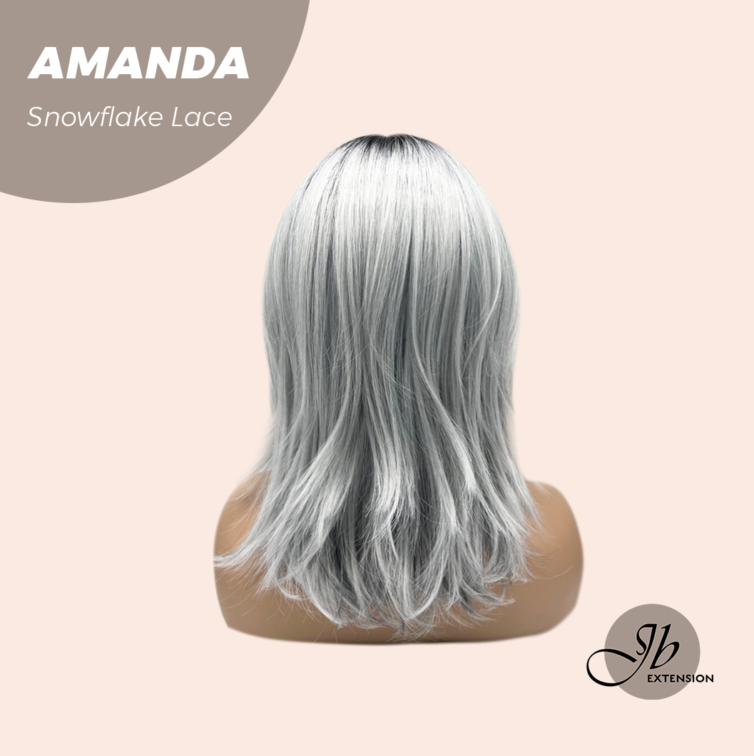 JBEXTENSION 16 Inches Grey Silver with Dark Root Pre-Cut Arc Snowflake Lace Frontlace Glueless Wig AMANDA SNOWFLAKE【BENDY EAR TABS】