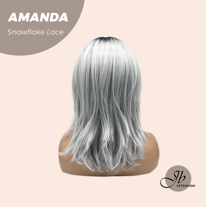 JBEXTENSION 16 Inches Grey Silver with Dark Root Pre-Cut Arc Snowflake Lace Frontlace Glueless Wig AMANDA SNOWFLAKE【BENDY EAR TABS】