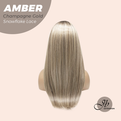 JBEXTENSION 21 Inches Straight Champagne Gold Pre-Cut Arc Snowflake Lace Frontlace Glueless Wig AMBER CHAMPAGNE GOLD【BENDY EAR TABS】