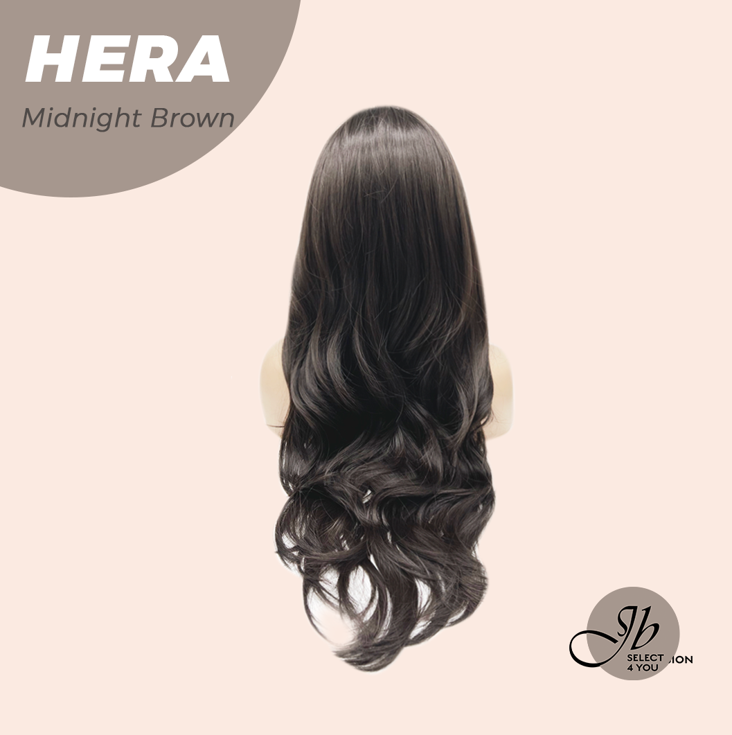 JBEXTENSION 28 Inches Long Wave Midnight Brown(Black/Brown) Wig with Bangs HERA MIDNIGHT BROWN