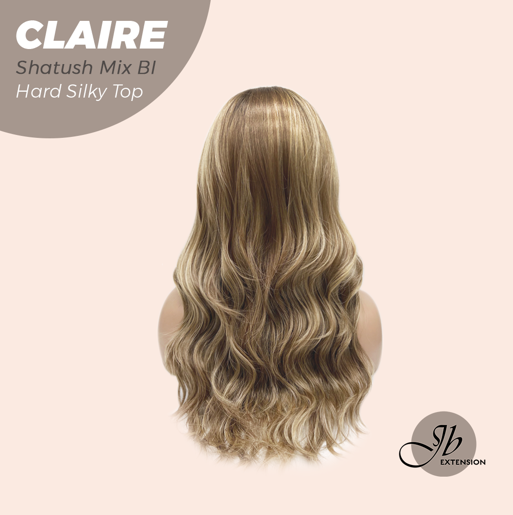 JBEXTENSION 22 Inches Scalpiana Shatush Mix Blonde 3.5X4 Hard Silky Top Natural Scalp Effect Women Wig with Bangs CLAIRE SILKY TOP - SHATUSH MIX BLONDE