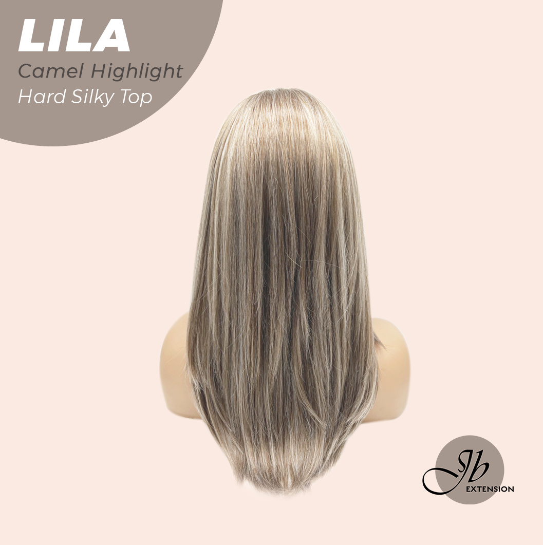 JBEXTENSION 20 Inches Scalpiana Camel Highlight Wolf Cut 3.5X4 Hard Silky Top Natural Scalp Effect Wig With Bangs LILA CAMEL HIGHLIGHT